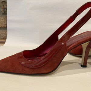 Anne Klein red patent and suede sling backs